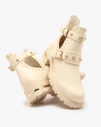 Royalfashion Cream női díszített Jewel Walk lapos sarkú csizma