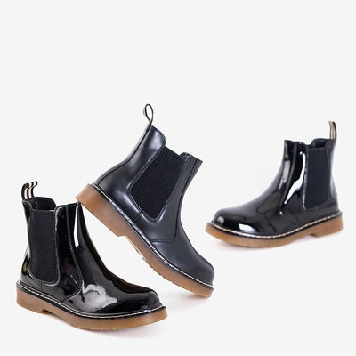 Matenss fekete lakkozott női csizma - Lábbeli