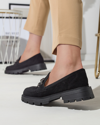 Eco velúr fekete női mokaszin díszítéssel Ihetri- Footwear