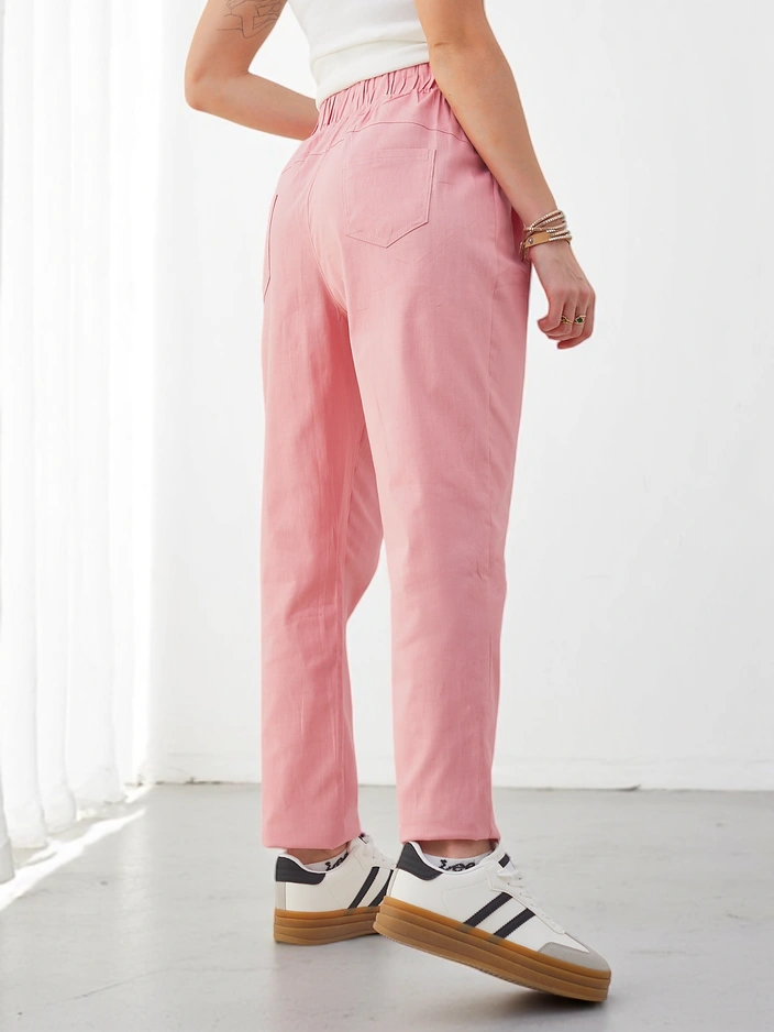 Royalfashion pamut egyenes női nadrág deréknál megkötővel