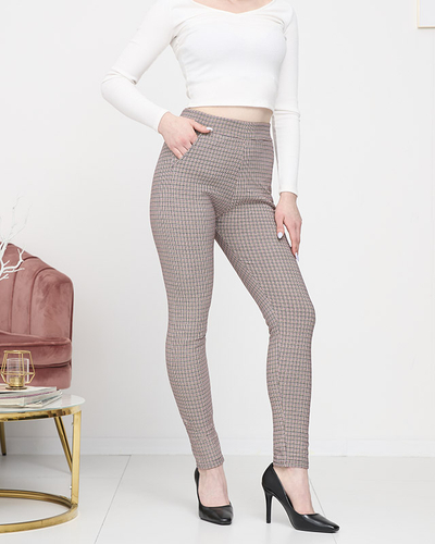Maroon és fekete női kockás treggings - Ruházat