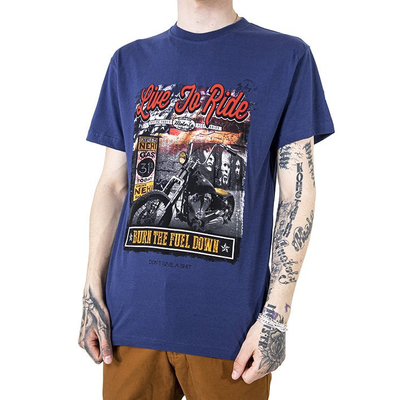 Férfi sötétkék pamut póló színes nyomtatással - Ruházat