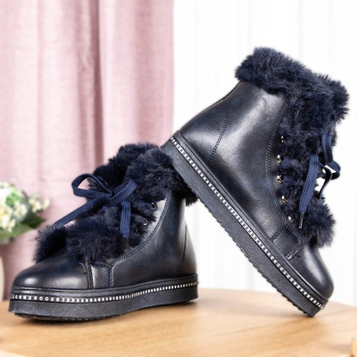 Granatowe botki na platformie z futerkiem Salyssa - Obuwie