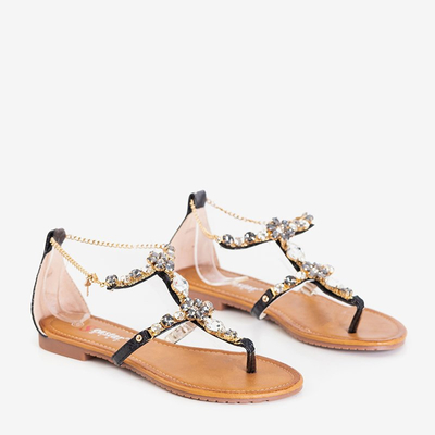 Fekete női szandál kövekkel lapos sarkú Innocenta - Cipő