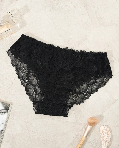 Royalfashion Fekete pamut csipkés női bugyi