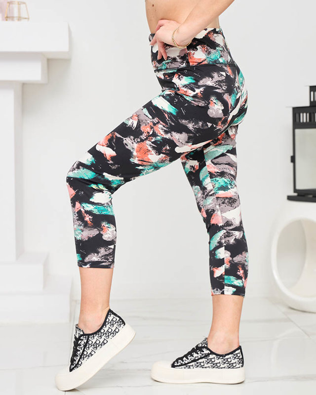 Fekete mintás női zöld 3/4-es leggings - Ruházat