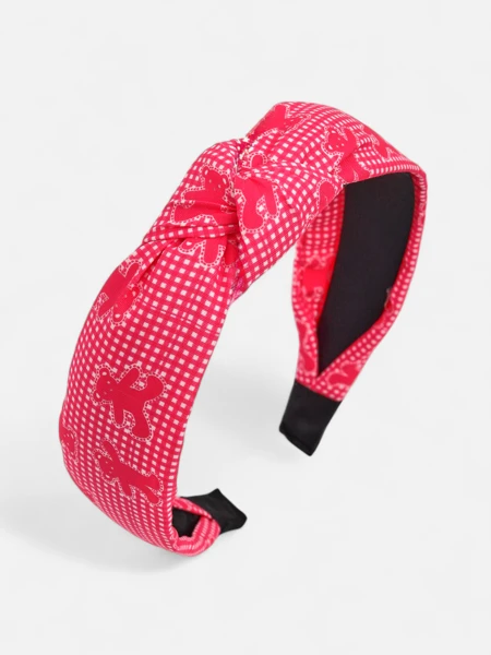 Royalfashion Fonott kockás hajpánt macikkal