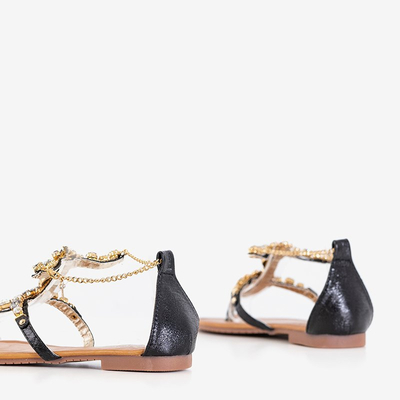 Fekete női szandál kövekkel lapos sarkú Innocenta - Cipő