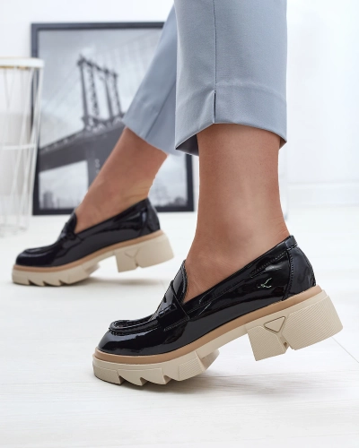 Fekete női öko lakkbőr mokaszin Sepop- Footwear