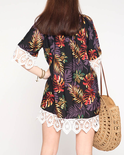 Fekete női tunika levelekkel - Ruházat