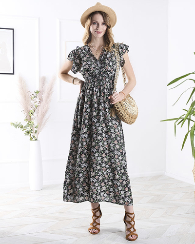 Fekete női virágos midi ruha - Ruházat