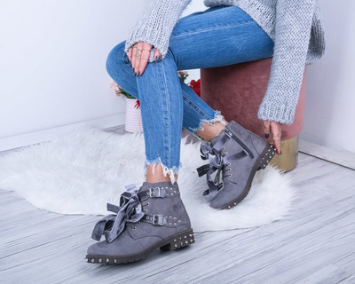 Szare workery z ćwiekami Liana - Obuwie