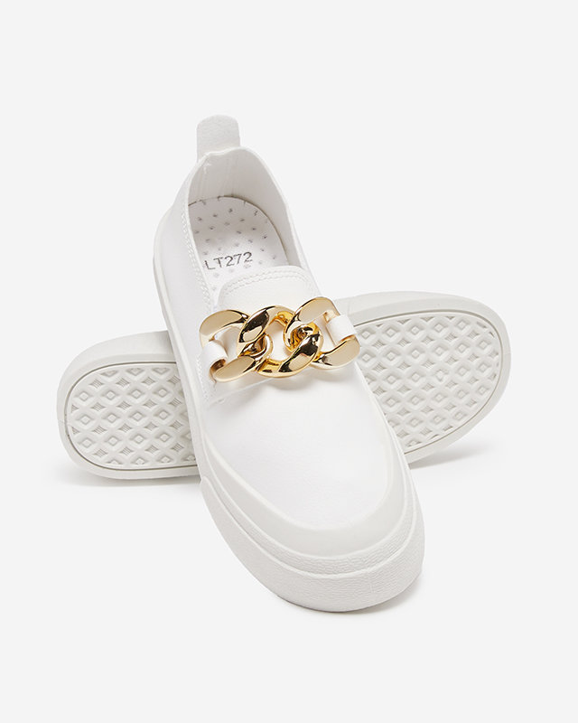 OUTLET Női fehér bebújós cipő vastagabb talppal Senula díszítéssel - Lábbeli