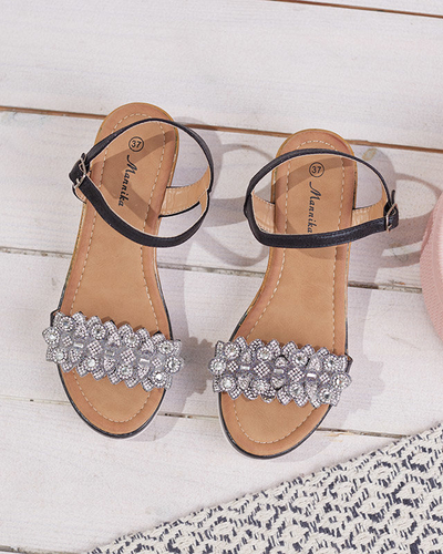 OUTLET Fekete női ékszandál cirkóniákkal Mafa-cipő