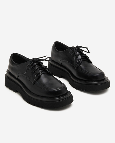 Fekete női ökobőr cipő Gerin fűzéssel - Lábbeli