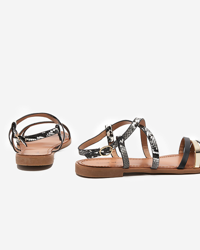 Fekete női szandál a'la kígyóbőr Elione - Lábbeli