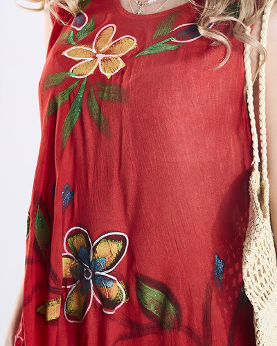 Női virágos ruhás ágytakaró piros színben - Ruházat