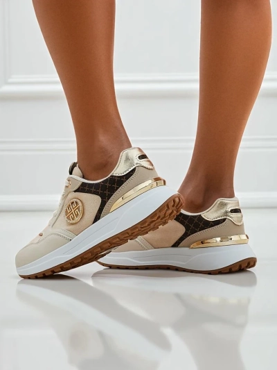 Calista Verona bézs női sneakerek lapos sarkú - öko bőr 4 cm