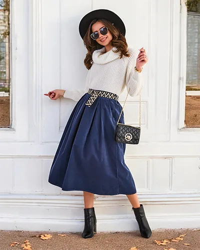 Royalfashion Női velúr midi szoknya