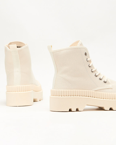 Krémszínű, lapos sarkú női csizma Roulle - Cipők