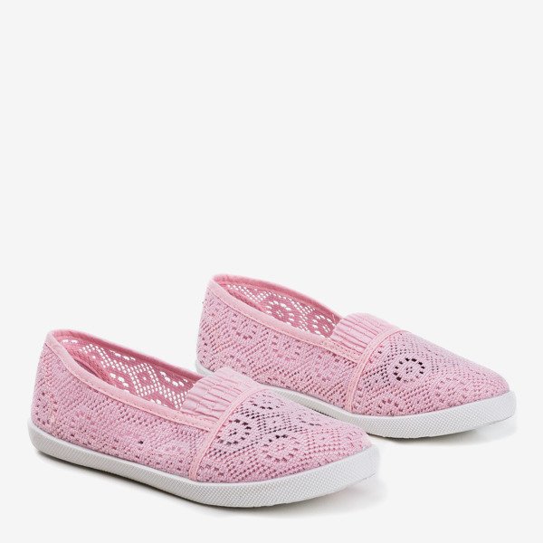 Jasnoróżowe dziewczęce koronkowe slip - on Arcuma - Obuwie