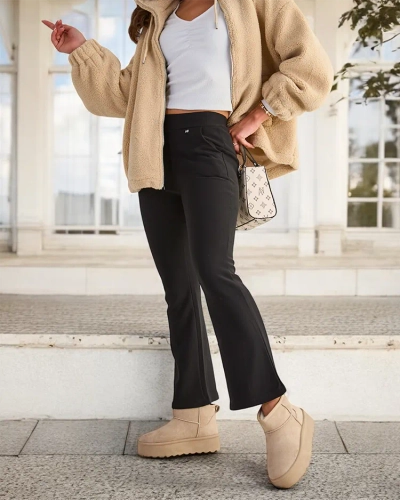 Royalfashion Fekete női ökobőr leggings a'la bells