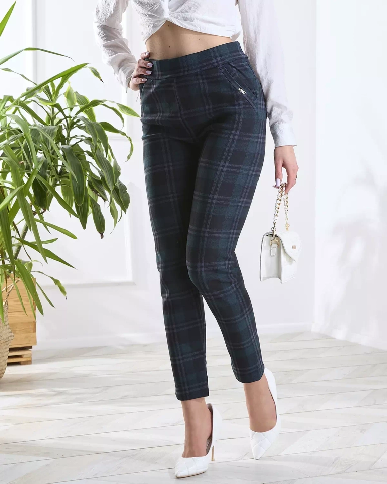 Sötétzöld női kockás teggings PLUS SIZE- Ruházat
