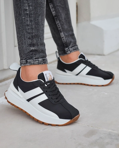 Öko-bőr női fekete sportcipő színes betétekkel Tifora- Footwear