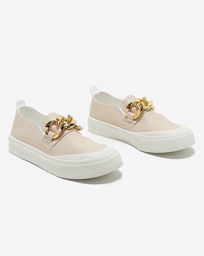 OUTLET Női bézs bebújós cipő vastagabb talppal Senula díszítéssel - Lábbeli