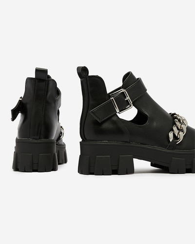 Fekete női csizma kivágással és díszítéssel Meveril - Lábbeli