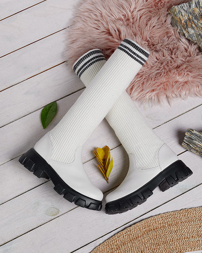 Női magas csúszós bakancs ekrü színben Alerpi- Footwear