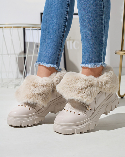 Bézs női fűzős hócsizma Fentes- Footwear