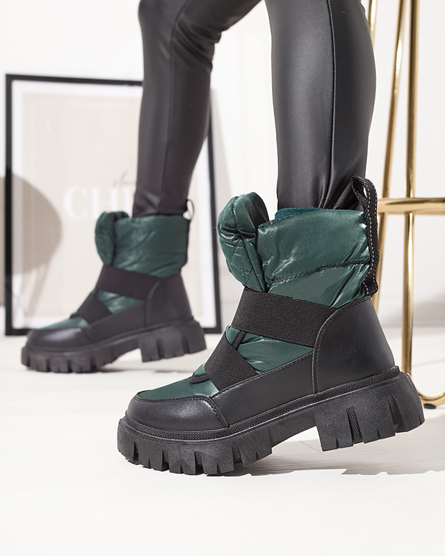 Női hócsizma lapos talppal, fekete és zöld színben Ferory- Footwear