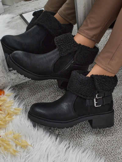 Botki damskie eko skórzane z kożuszkiem Kavira