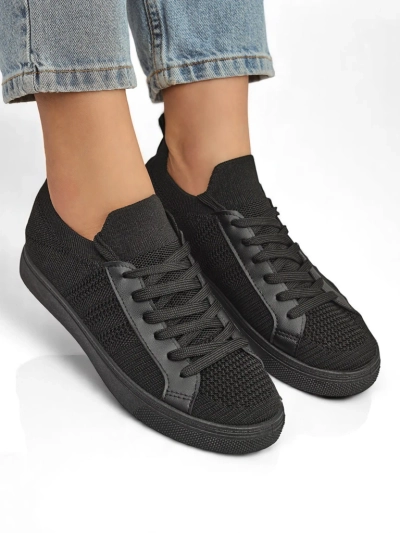 Damskie sneakersy Livia Nero – czarne tenisówki z tkaniny i ekoskóry na płaskiej podeszwie
