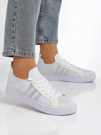 Aurelio Fehér Textil és Öko Bőr Sneakerek Lapos 2,5 cm-es Platformmal