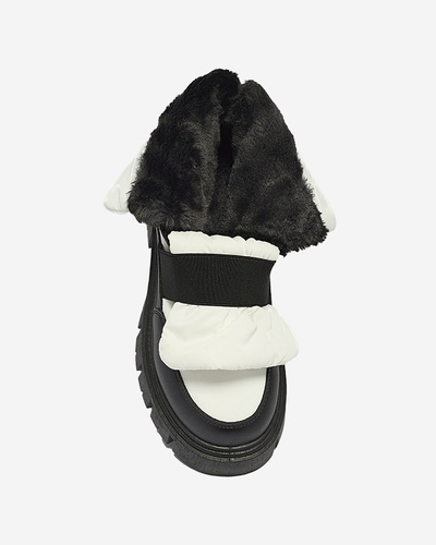 Női hócsizma lapos talppal fekete-fehérben Ferory- Footwear