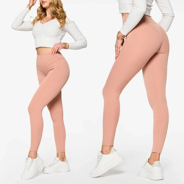 Rózsaszín női bordázott leggings - Ruházat