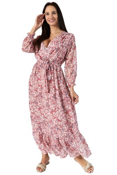 Różowa sukienka maxi w kwiaty - Odzież