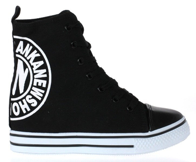 Czarne, tkaninowe sneakersy na koturnie - Obuwie