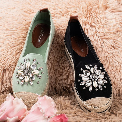 Czarne espadryle na platformie z kryształkami Mraque - Obuwie