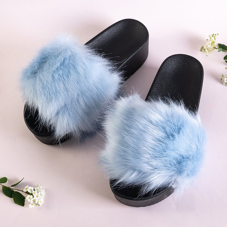 Női kék papucs, szőrme Lorina - Lábbeli