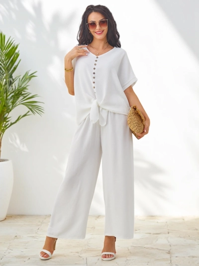 Royalfashion Női laza szett rövid ujjú blúzzal és bő nadrággal