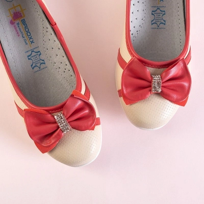 OUTLET Bézs és piros gyermek balerinák Portia íjjal - Cipők