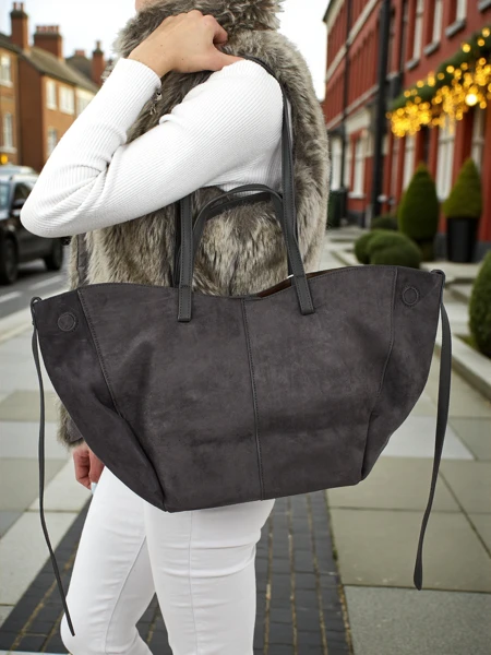 Női shopper táska öko velúr, kisebb öko bőr táskával szettben 2 az 1-ben Elinea