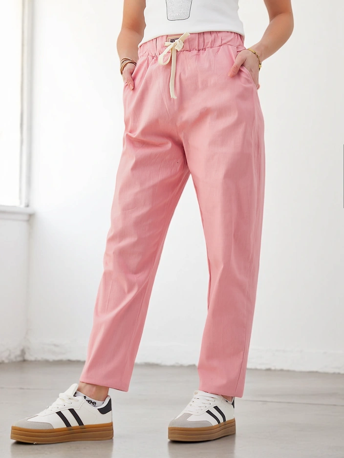 Royalfashion pamut egyenes női nadrág deréknál megkötővel