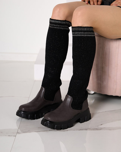 Fekete és barna magas csúszású női csizma Alerpi- Footwear