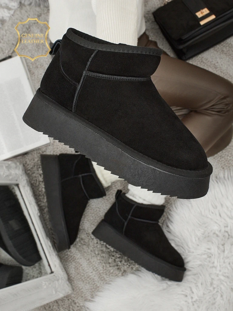 Rövid, természetes bőr női hócsizma stílusú cipő Elunara