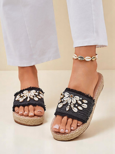Royalfashion Helena Decor női szandál fekete espadrilles kagylókkal