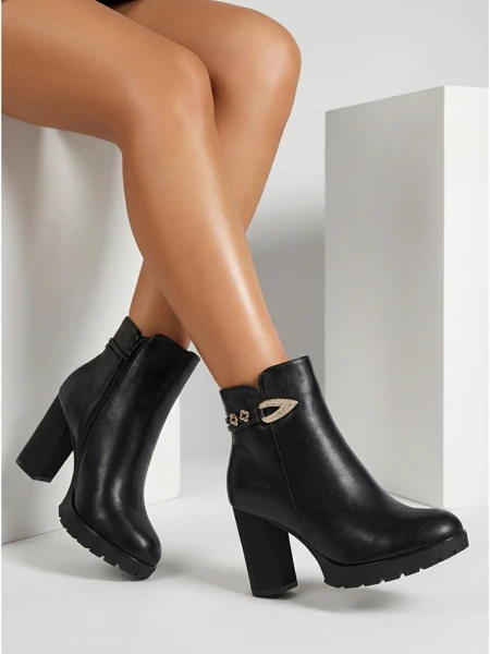 Női eco bőr bokacsizma vastag sarokkal Sylvar